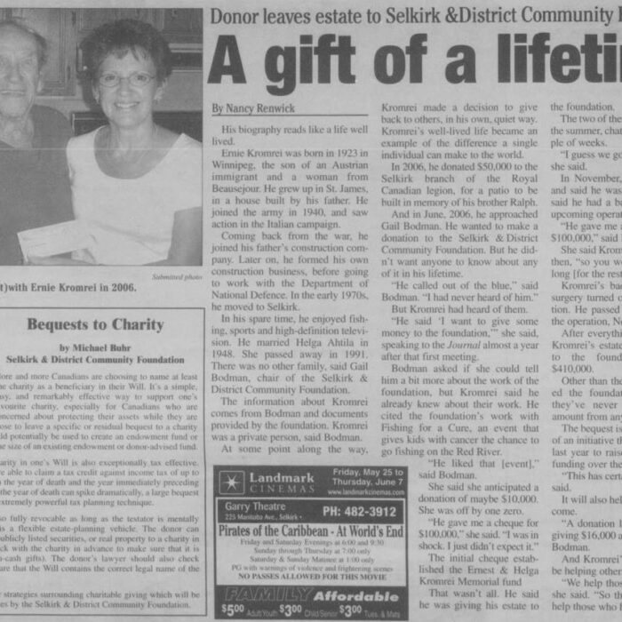 A Gift of a Lifetime, 2007, Selkirk Journal A Gift of a Lifetime