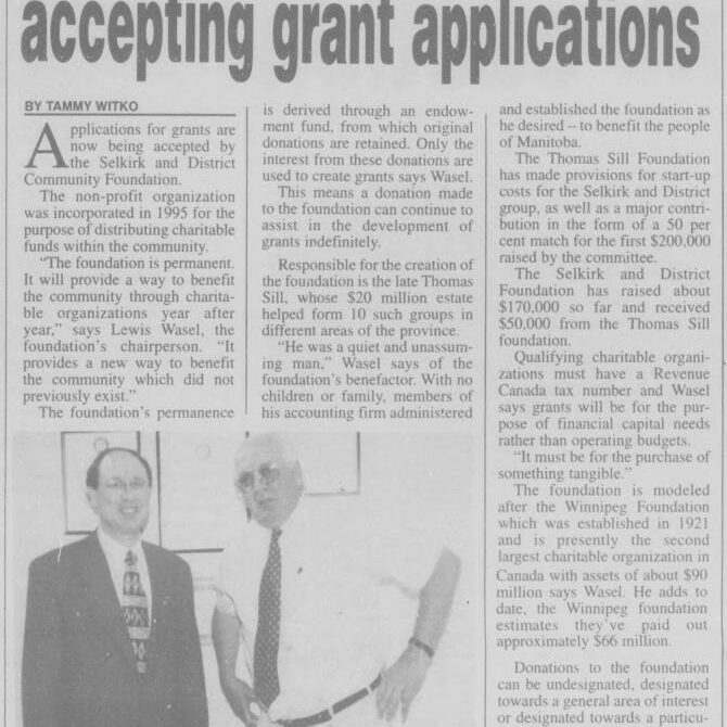 Community Foundation Accepting Grant Application, 1997, Selkirk Journal Community Foundation Accepting Grant Application