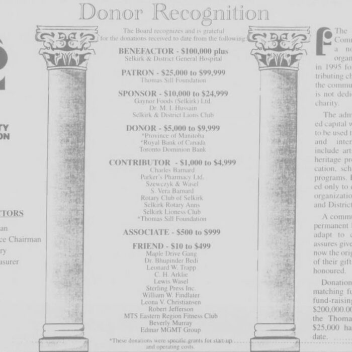 Donor Recognition, 1996, Selkirk Journal Donor Recognition