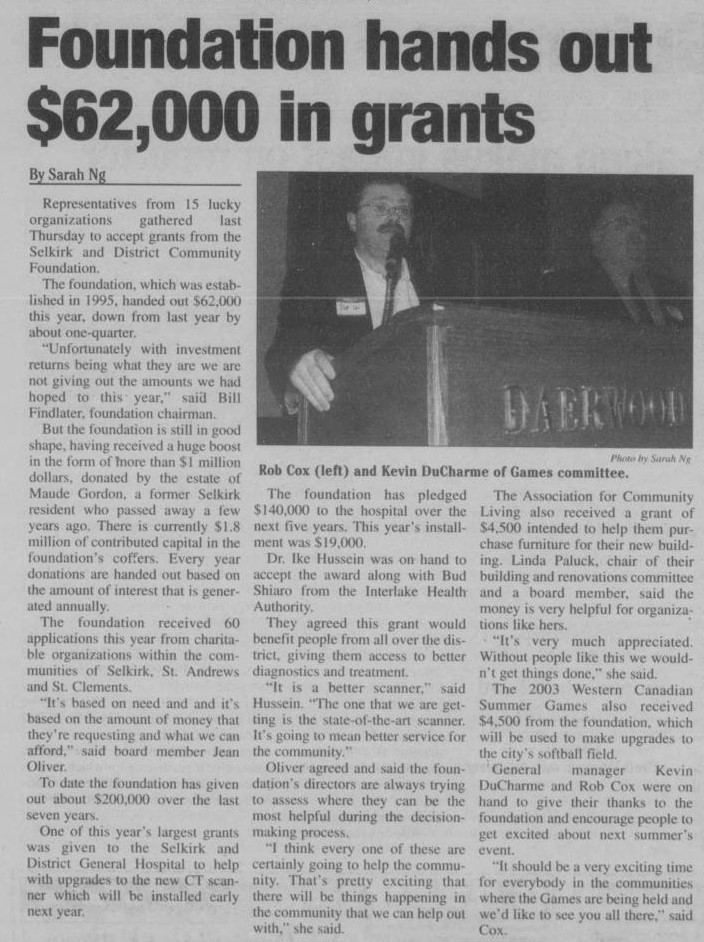 Foundation Hands Out 62,000 in Grants