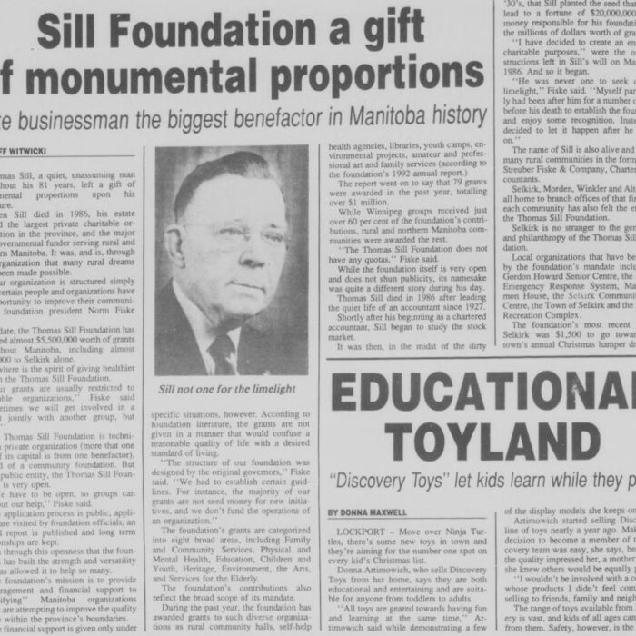 Sill Foundation a Gift of Monumental Proportions, 1992, Selkirk Journal Sill Foundation a Gift of Monumental Proportions