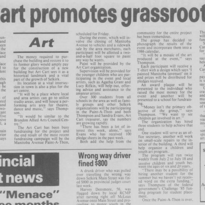 Art Cart Promotes Grassroots Art, 1985, Selkirk Journal Art Cart Promotes Grassroots Art