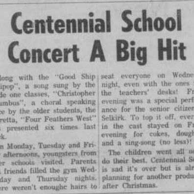 Centennial School Concert A Big Hit, 1968, Selkirk Enterprise Centennial School Concert A Big Hit