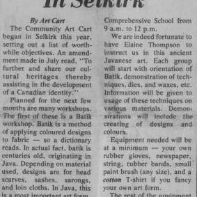 Community Arts in Selkirk, 1977, Selkirk Enterprise Community Arts in Selkirk
