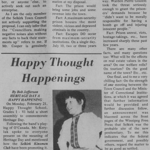 Letter to Editor, 1977, Selkirk Enterprise Letter to Editor