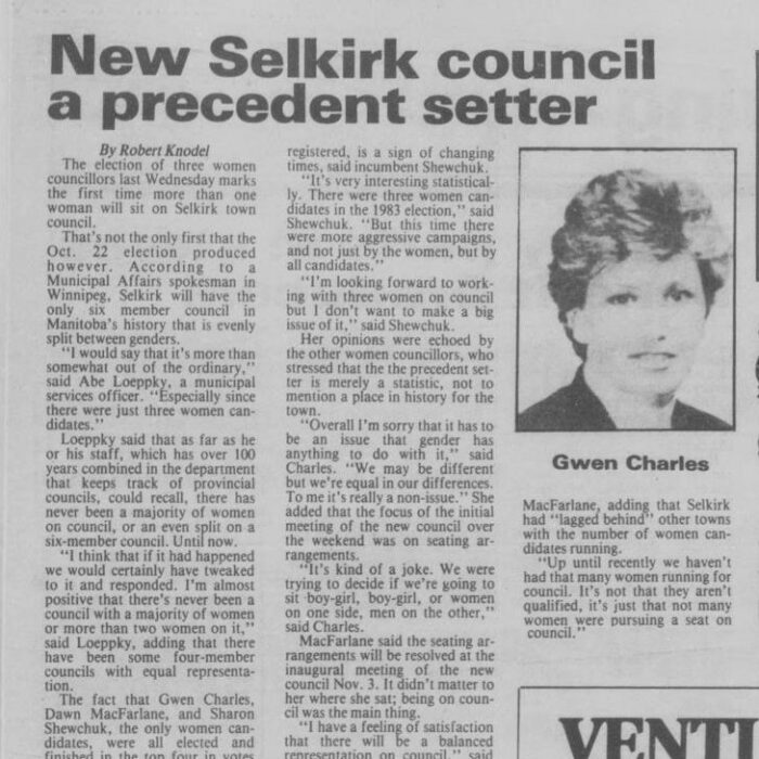 New Selkirk Council A Precedent Setter, 1986, Selkirk Journal New Selkirk Council A Precedent Setter