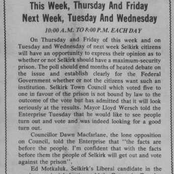 Opinion Poll On Prison, 1977, Selkirk Enterprise Opinion Poll On Prison