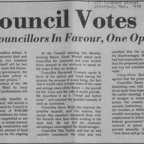 Selkirk Council Votes Prison In, 1977, Selkirk Enterprise Selkirk Council Votes Prison In