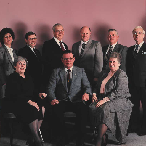 Selkirk Town Council, 1989-1992, Selkirk Museum Collection Colour image of a group of people sitting and standing posing for a picture
