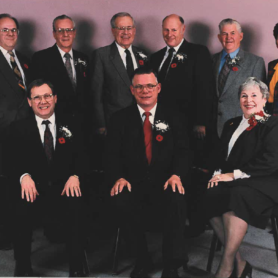 Selkirk Town Council, 1992-1995, Selkirk Museum Collection Colour image of a group of people sitting and standing posing for a picture