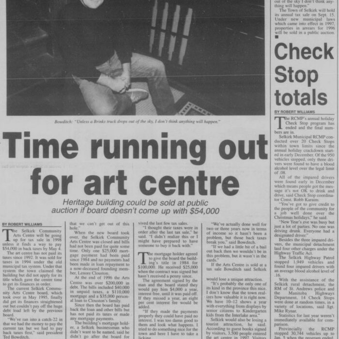 Time Running Out for Art Centre, 1998, Selkirk Journal Time Running Out for Art Centre