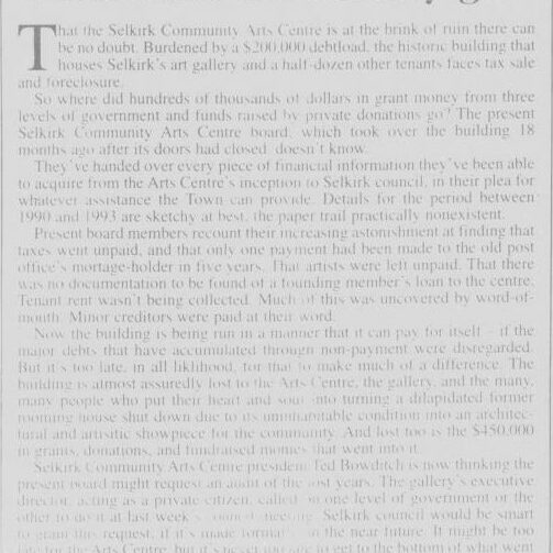 Where Did the Money Go, 1996, Selkirk Journal Where Did the Money Go