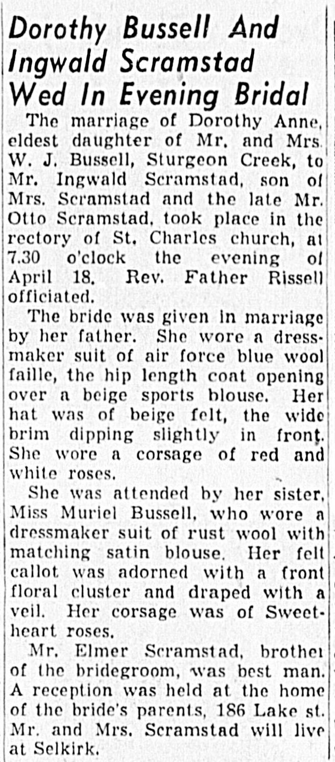Dorthy Bussell and Ingwald Scramstad Wed in Evening Bridal