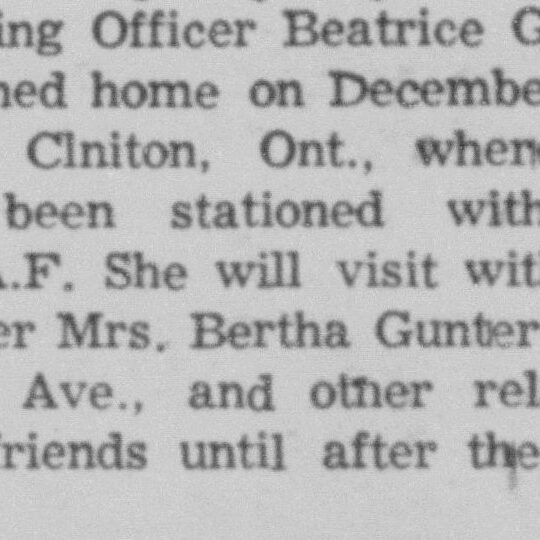 Flying Officer Beatrice Gunter, 1955, Selkirk Enterprise Flying Officer Beatrice Gunter