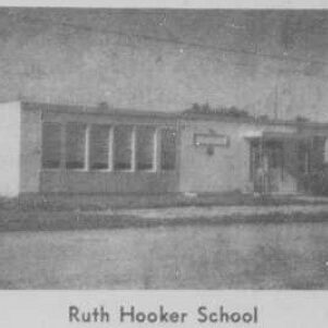 Black and white image of Ruth Hooker School entrance