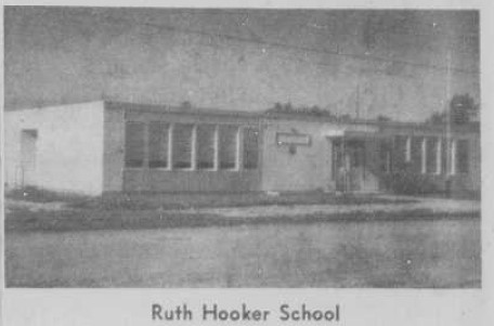 Black and white image of Ruth Hooker School entrance