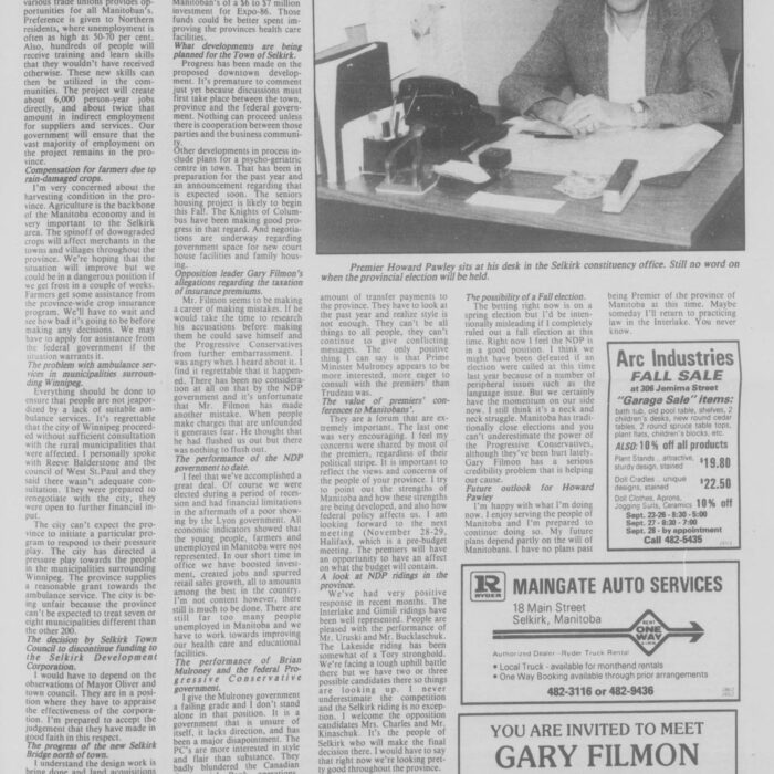 A Chat with Premier Howard Pawley, 1985, Selkirk Journal A Chat with Premier Howard Pawley