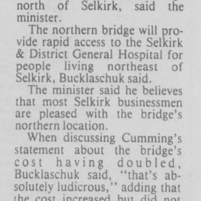 Bridge Controversy Continues 2, 1987, Selkirk Journal Bridge Controversy Continues