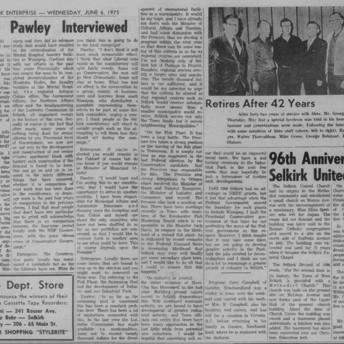 Howard Pawley Interviewed, 1973, Selkirk Enterprise Howard Pawley Interviewed
