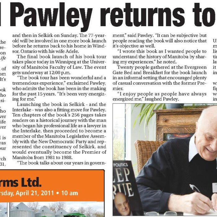 Howard Pawley Returns to Selkirk, 2011, Selkirk Journal Howard Pawley Returns to Selkirk