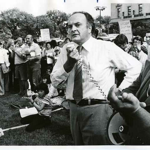 Howard Pawley Speaks to Protesters Outside the Legislature, 1979, UM Digital Archives, Winnipeg Tribune Howard Pawley Speaks to Protesters Outside the Legislature, 1979, UM Digital Archives