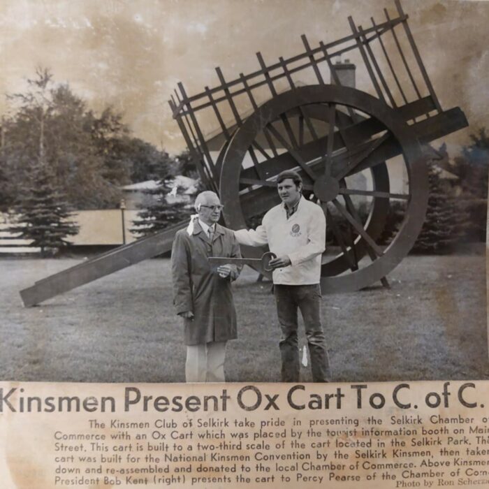 Kinsmen Present Ox Cart to C. of C.