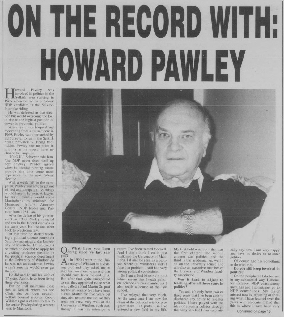 On the Record With Howard Pawley