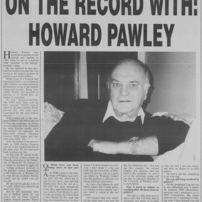 On the Record With Howard Pawley, 1997, Selkirk Journal On the Record With Howard Pawley