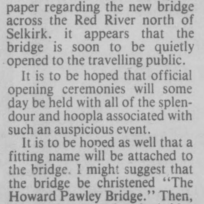 Pawley Bridge, 1987, Selkirk Journal Pawley Bridge