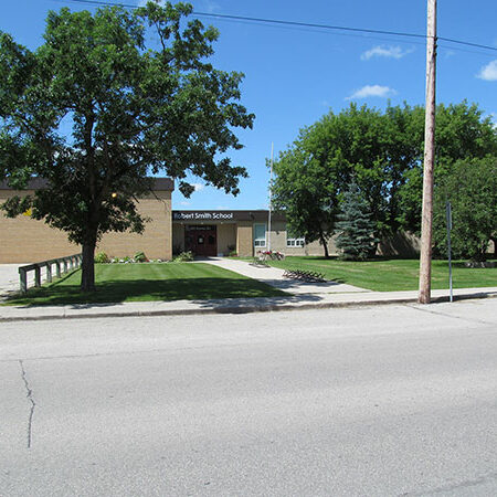 Robert Smith School, 2016, Manitoba Historical Society Colour image of the front entrance to Robert Smith School