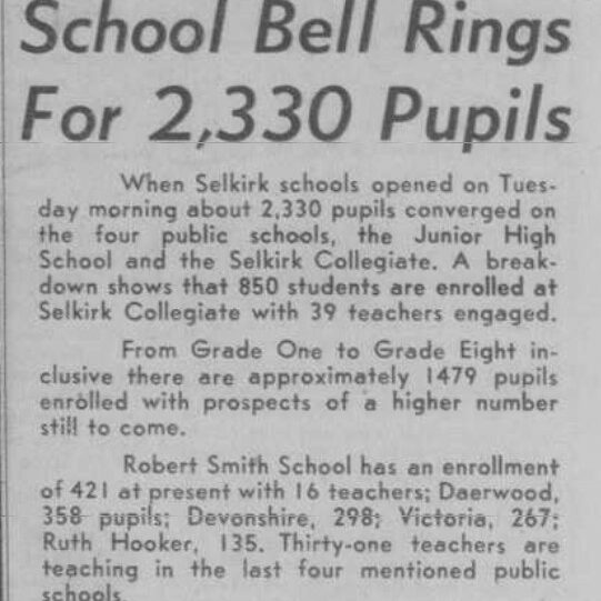 School Bell Rings for 2,330 Pupils, 1961, Selkirk Enterprise School Bell Rings for 2,330 Pupils