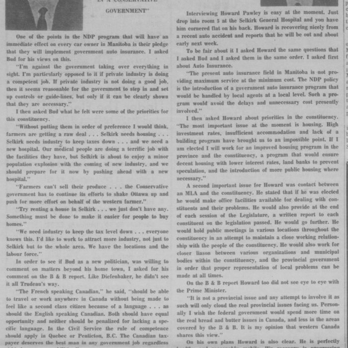 Selkirk and the Election, 1969, Selkirk Enterprise Selkirk and the Election