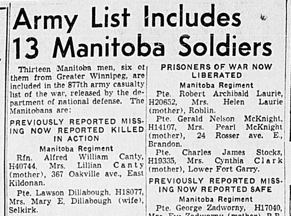Army List Includes 13 Manitoba Soldiers