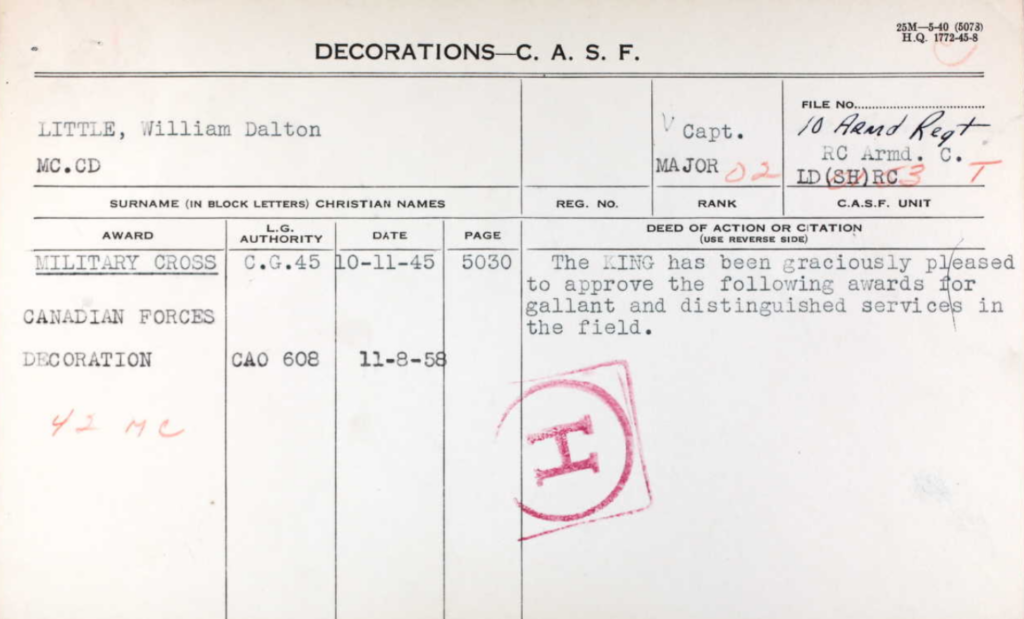 Decorations - C.A.S.F Little, William Dalton
