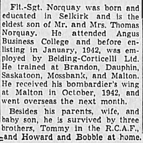 Jack Norquay Obituary, 1943, Veterans Canada Jack Norquay Obituary