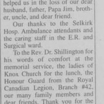 Jim Laye Obituary, 1997, Selkirk Journal Jim Laye Obituary