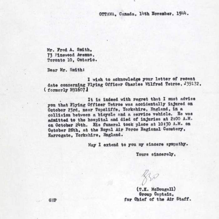 Letter of Accident to Mr. Fred A. Smith
