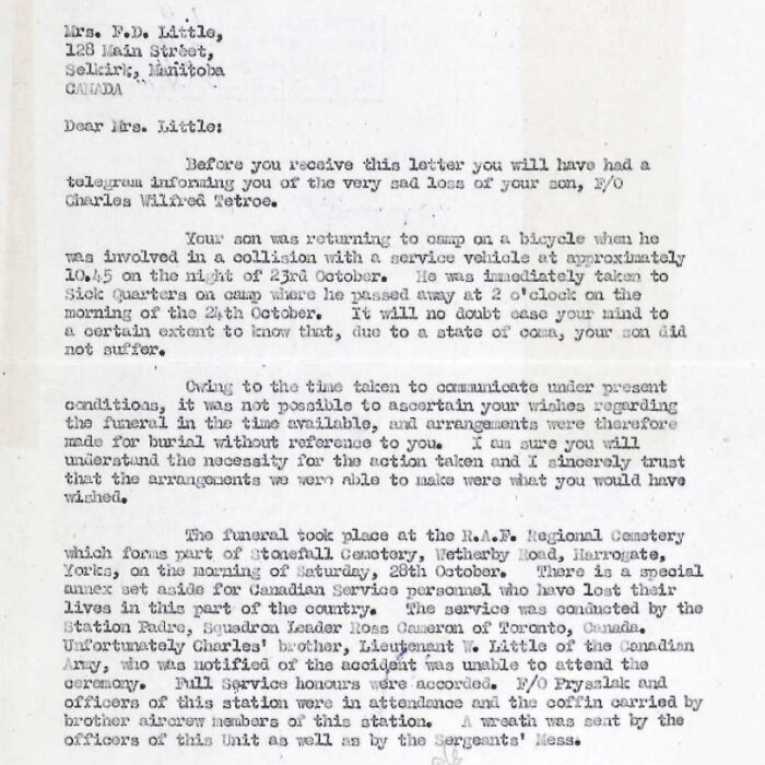 Letter of Accident to Mrs. F.D. Little