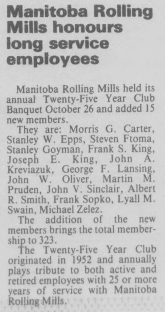 Manitoba Rolling Mills Honours Long Service Employees