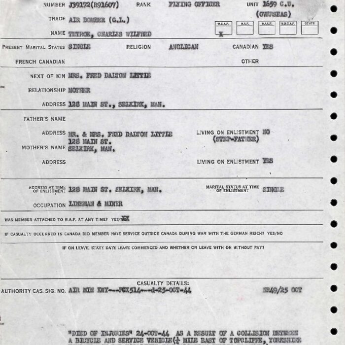 Official Royal Canadian Air Force Casualty Notification,