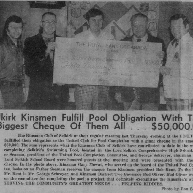 Selkirk Kinsmen Fulfill Pool Obligation With the Biggest Cheque of Them All...$50,000