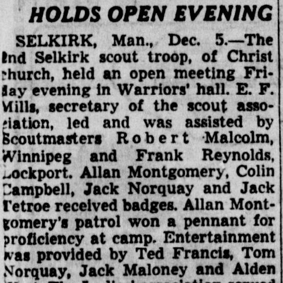Selkirk Scout Troop Holds Open Evening, 1936, Winnipeg Tribune Selkirk Scout Troop Holds Open Evening