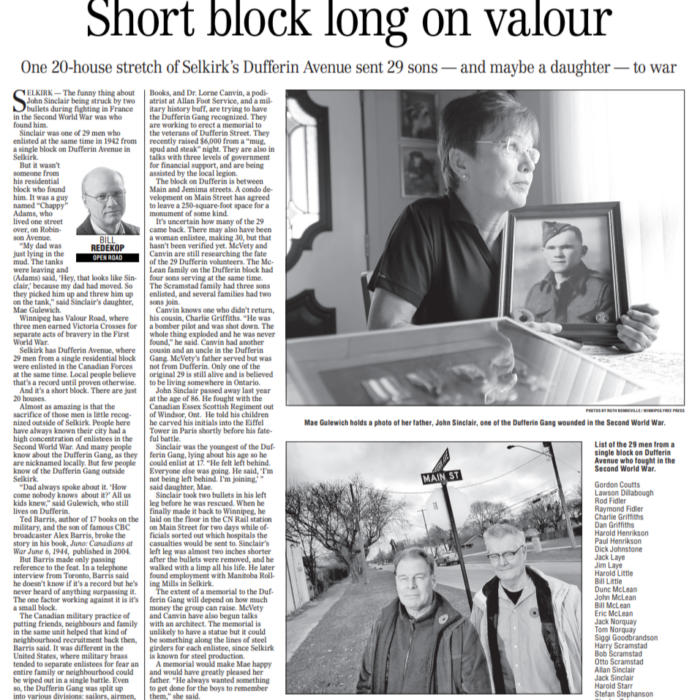 Short Block Long on Valour, 2013, Winnipeg Free Press Short Block Long on Valour