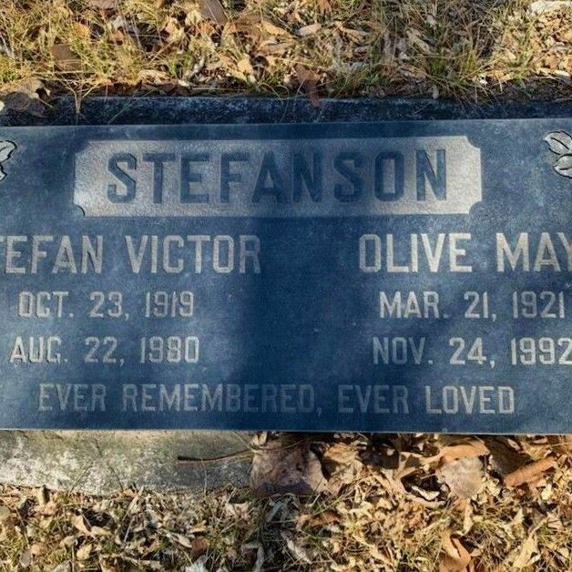 Stefan Stefanson Gravestone, 2021, Find A Grave A colour image of a gravestone. The stone is dark grey with white lettering