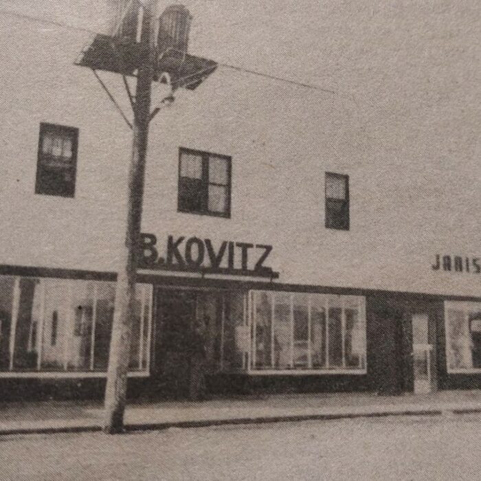 Kovitz and Janis Lynn Store Exterior, Date Unknown, Selkirk Enterprise Centennial Edition Black and white photo of the exterior of B. Kovitz