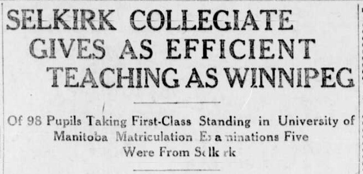 Selkirk Collegiate Gives As Efficient Teaching As Winnipeg