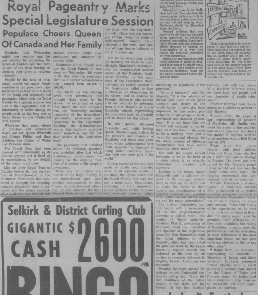Post-media Coverage of the Visit of the Royal Family to Manitoba