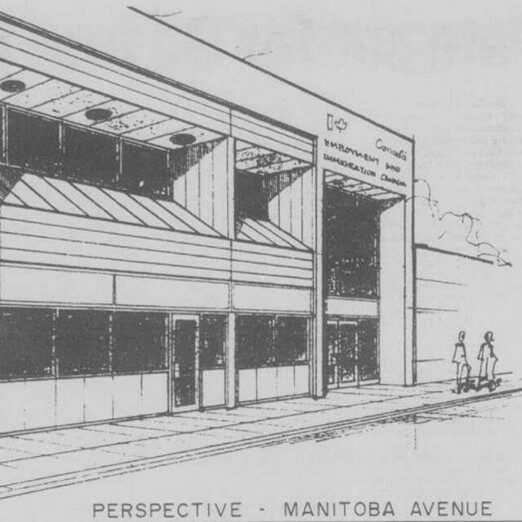 Black and white architectural drawing of a building