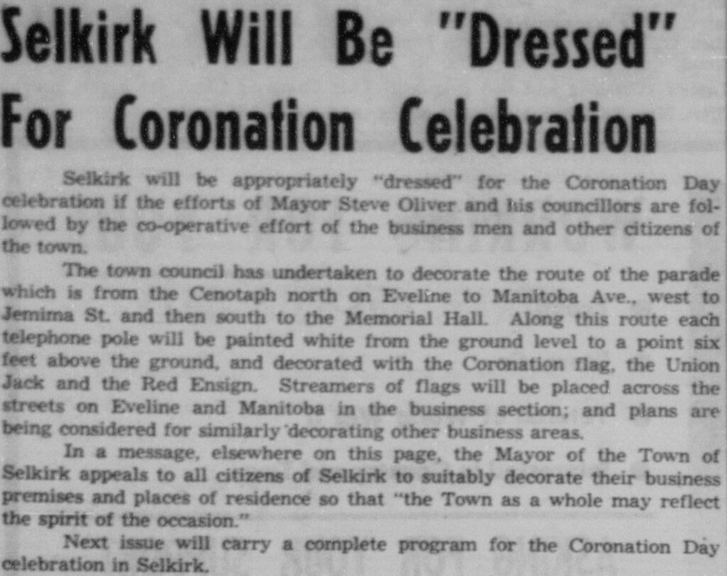 Newspaper Clipping Features How Selkirk Planned to Be Decorated for the Queen's Coronation