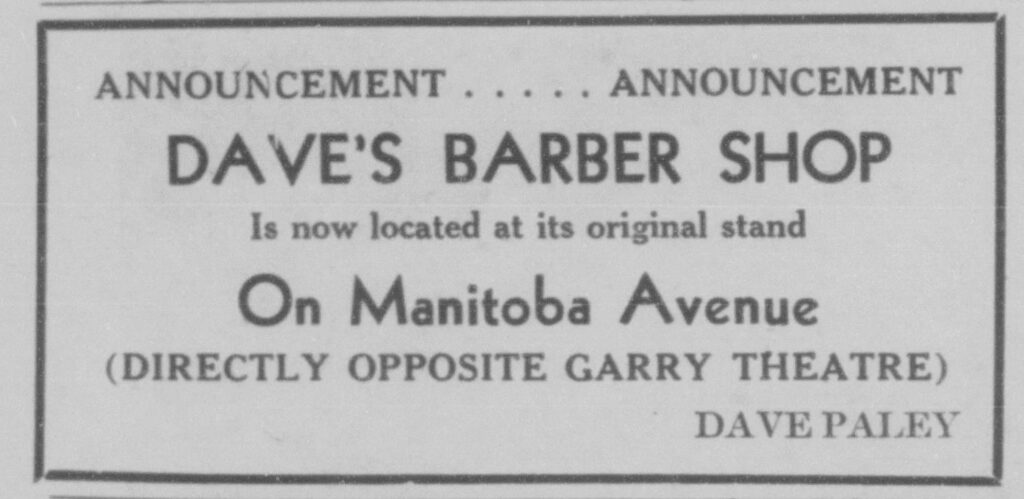 Advertisement for Dave's Barber Shop